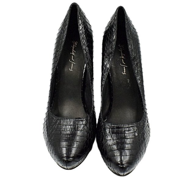 Elizabeth and James "Mazi" Black Snake Skin Platform Heels - Picture 7 of 13